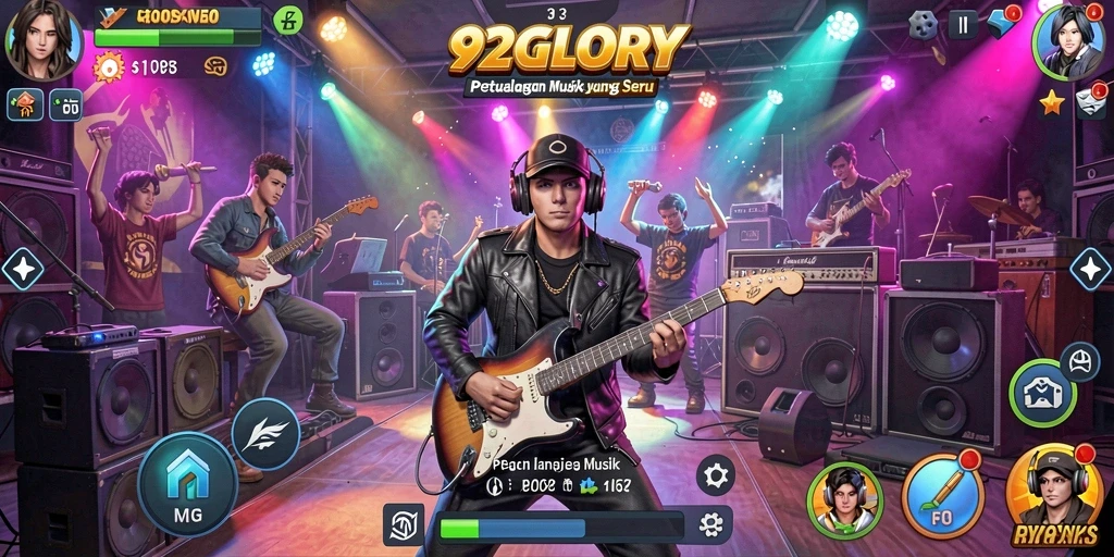 Tampilan gameplay 92GLORY dengan berbagai pilihan lagu menarik.
