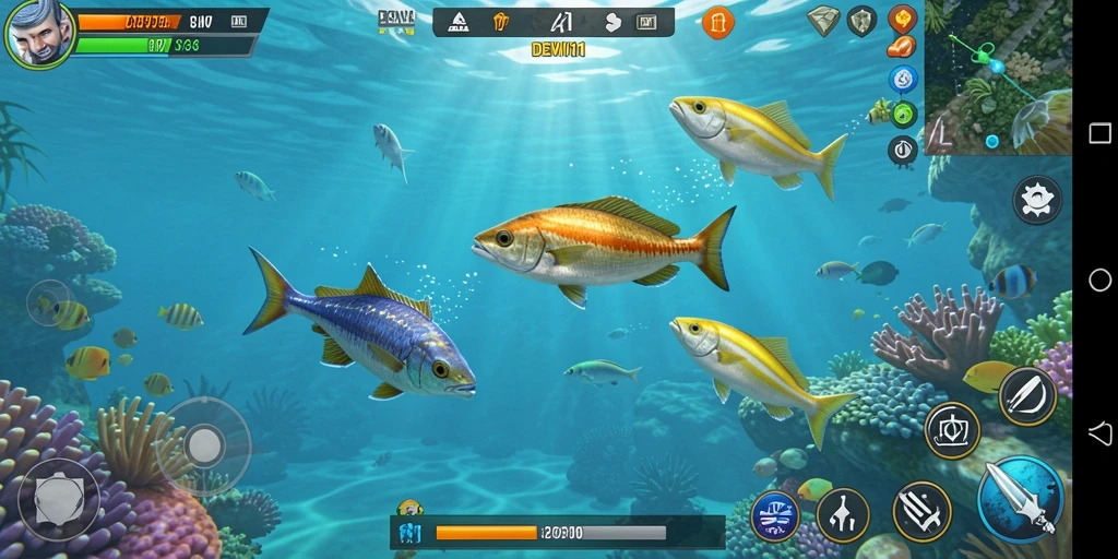 Tampilan gameplay menarik dari DEWI11 saat menembak ikan.