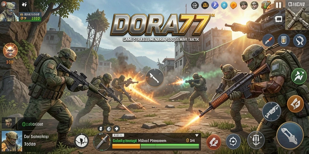 Screenshot gameplay DORA77 menunjukkan aksi strategi yang menegangkan.