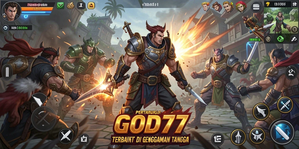 Tampilan langsung gameplay Fighting yang intens di GOD77.