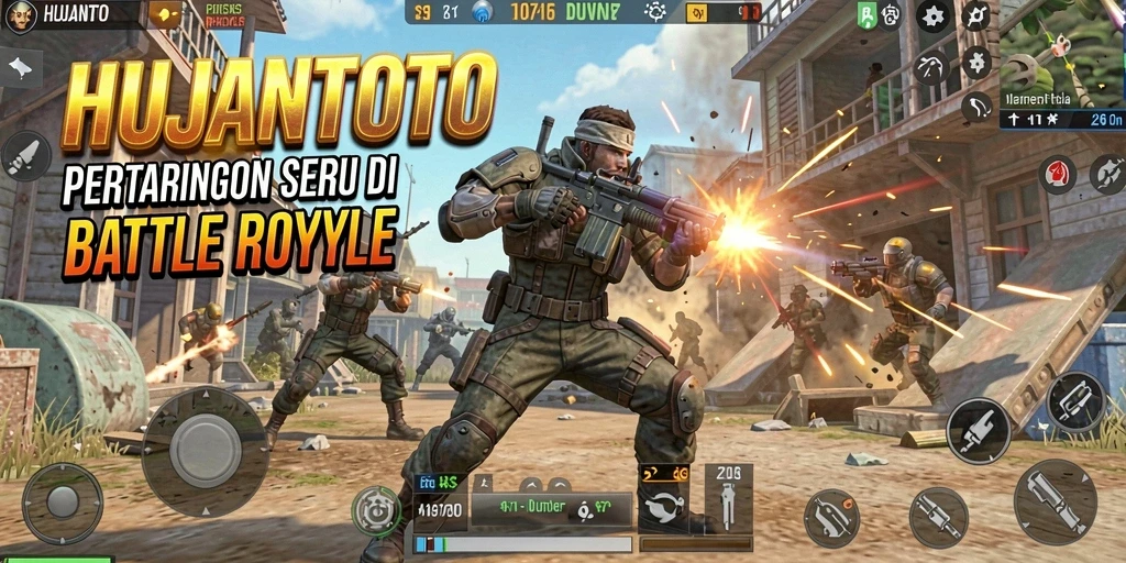 Screenshot menunjukkan momen aksi seru dalam permainan Battle Royale.