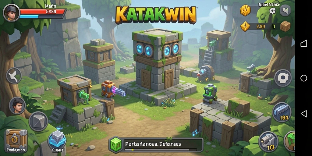 Tampilan gameplay KATAKWIN yang menarik dan penuh aksi Tower Defense.