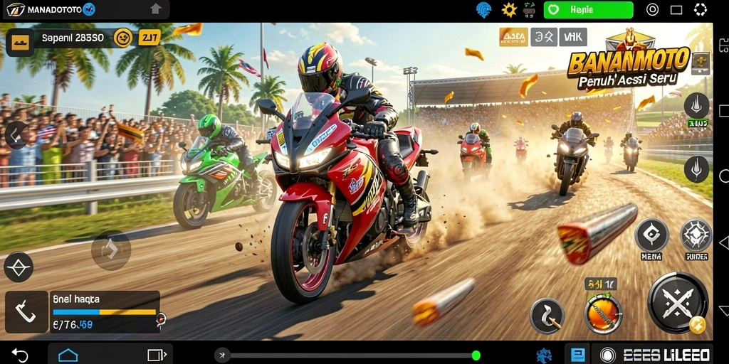 Screenshot gameplay balap motor yang mendebarkan di MANADOTOTO.
