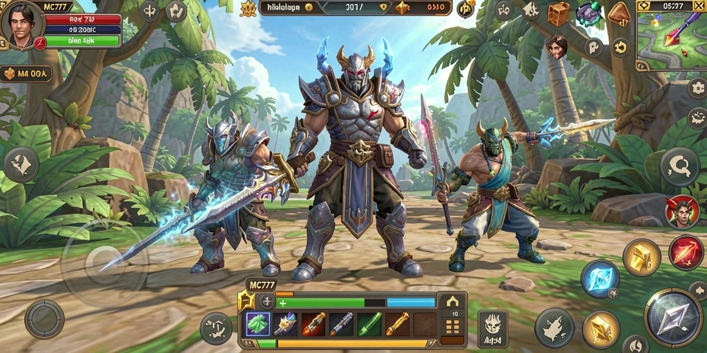 Screenshot gameplay MC777 yang menunjukkan karakter beraksi di dunia RPG.