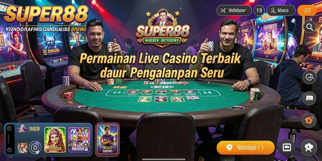 Gameplay SUPER88 menampilkan dealer langsung dan interaksi pemain yang mendebarkan.