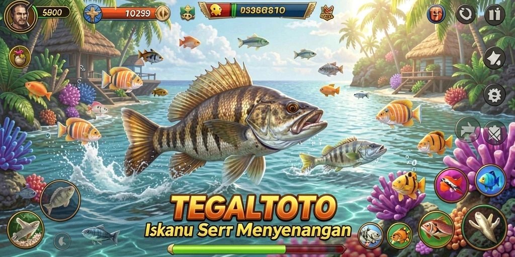 Tampilan gameplay TEGALTOTO dengan aksi tembak ikan yang seru.