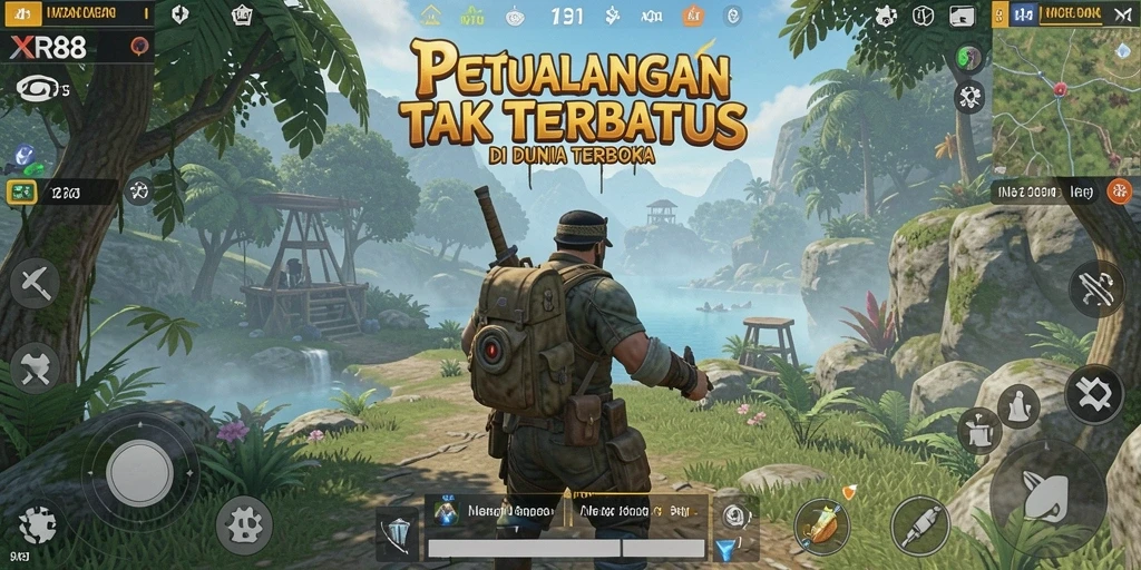 Screenshot XR88 menampilkan petualangan mendebarkan di dunia terbuka.